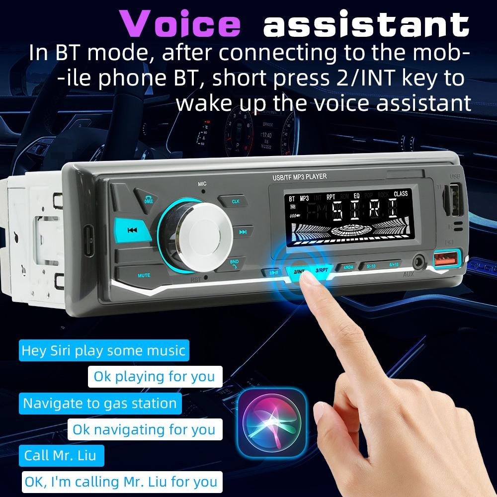 Car Mp3 Player With Voice Assistant & Fm - Colourful Lights Black