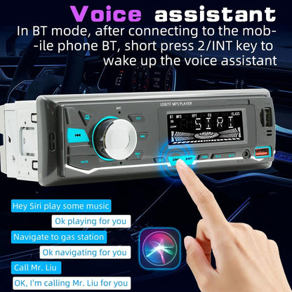 Car Mp3 Player With Voice Assistant & Fm - Colourful Lights Black