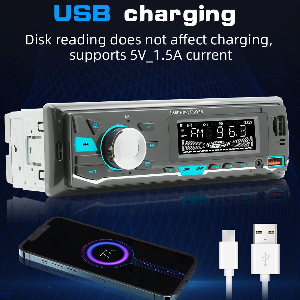 Car Mp3 Player With Voice Assistant & Fm - Colourful Lights Black