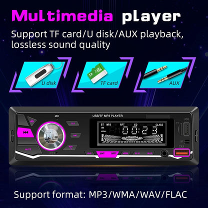 Car Mp3 Player With Voice Assistant & Fm - Colourful Lights Black