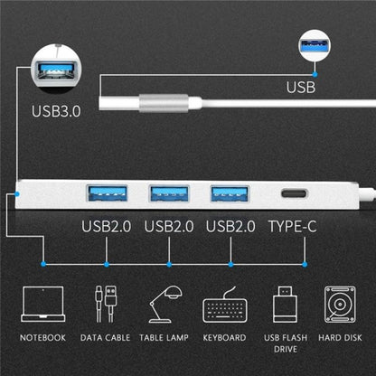 Usb 3.0 Type-C + 4-Port Hub For Laptop Expansion - Grey