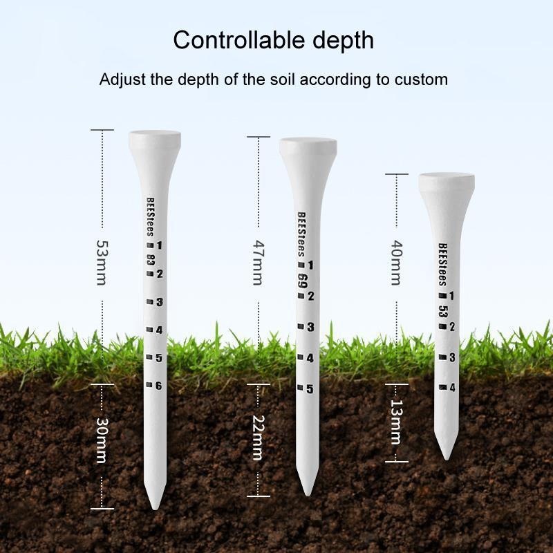 Adjustable Golf Tee Set - 30 Pieces Wooden Height Limit Spike Depth Marker - 53Mm