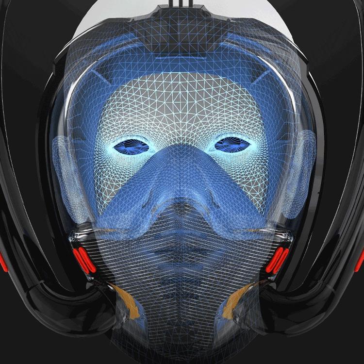 Full Dry Silicone Diving Mask for Adults - Double Tube - Black/Black