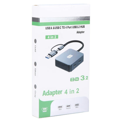 4-In-2 Usb + Usb-C 4 Port Hub Adapter Grey