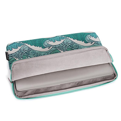 Green Wave 11 Laptop Sleeve in Pu Leather Print