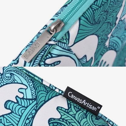 Green Wave 11 Laptop Sleeve in Pu Leather Print