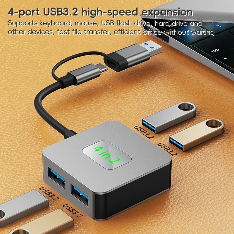 4-In-1 Usb-C To Usb 3.2 4-Port Hub Adapter Grey