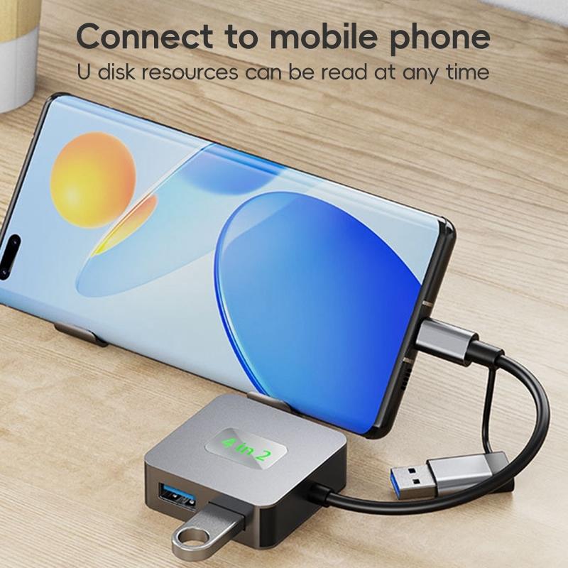 4-In-1 Usb-C To Usb 3.2 4-Port Hub Adapter Grey