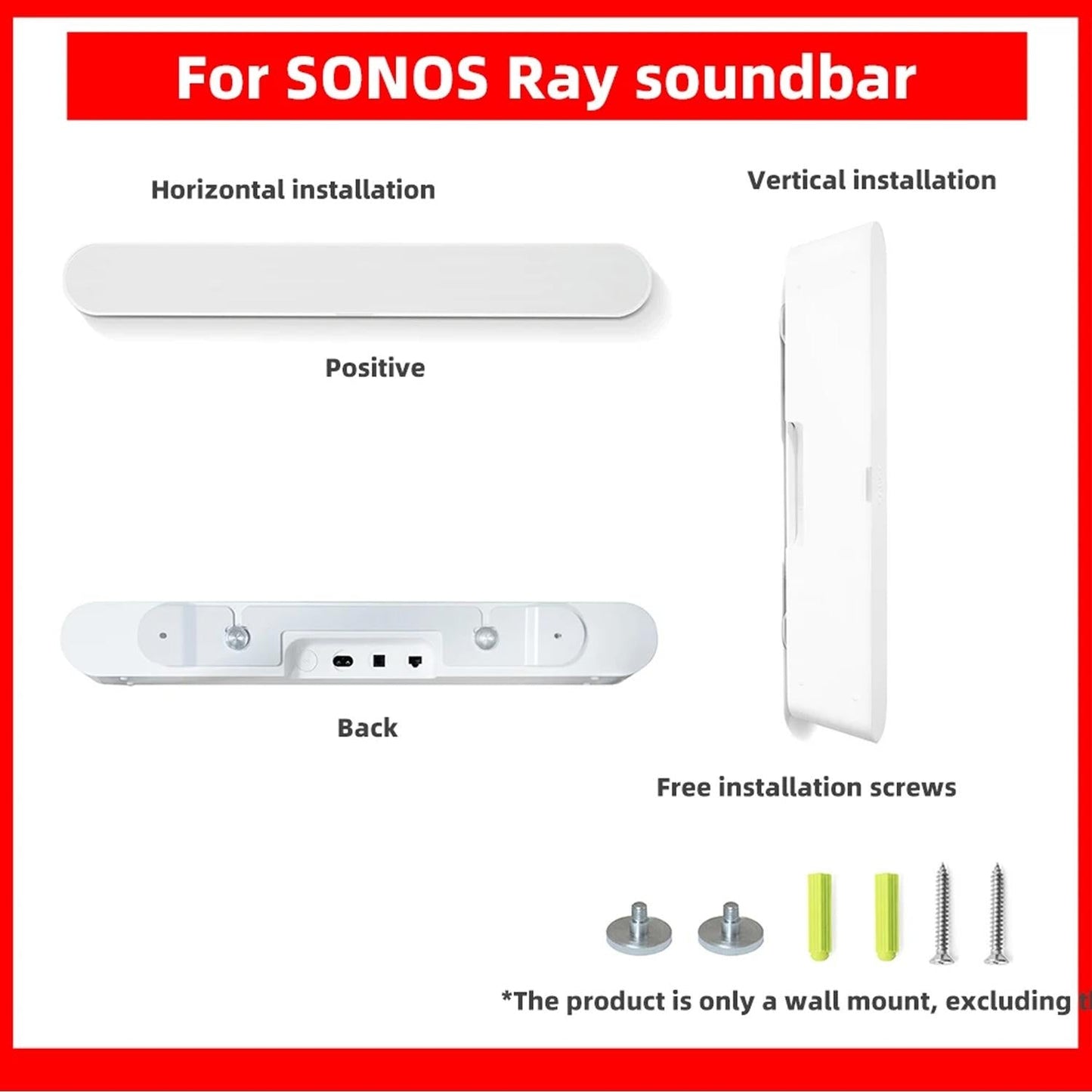 Wall Mount for Sonos Ray Soundbar - White Metal Bracket