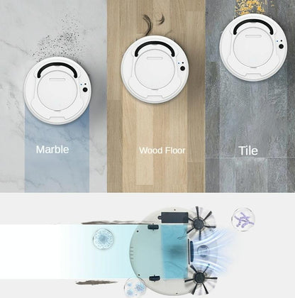 Smart 3-in-1 Robot Vacuum with Wet / Dry Mopping - Rechargeable & Auto Cleaning - Black - White