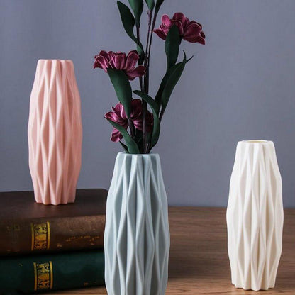 Set of 3 Creative Plastic Camellia Vases for Wet and Dry Decor - Milk White