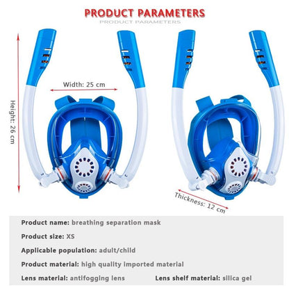 Full Dry Silicone Kids Diving Mask with Double Tubes - White Blue