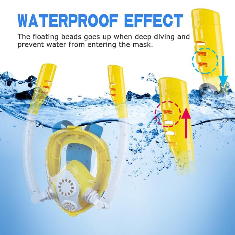 Full Dry Silicone Kids Diving Mask with Double Tubes - White Blue