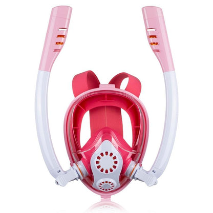 Full Dry Silicone Kids Diving Mask with Double Tubes - White Blue