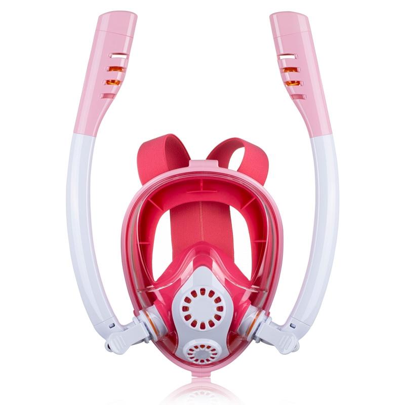 Full Dry Silicone Kids Diving Mask with Double Tubes - White Blue