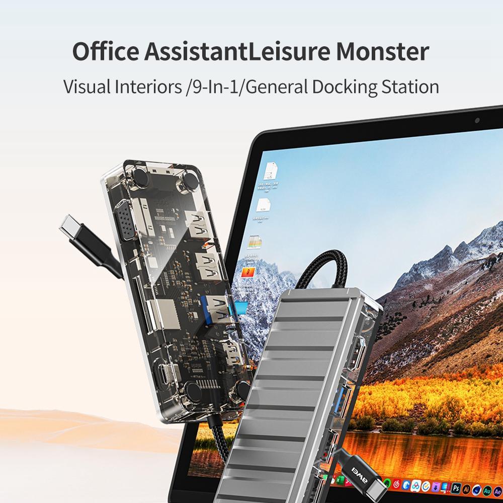 9-In-1 Multi-Function Type-C Hub Adapter Grey