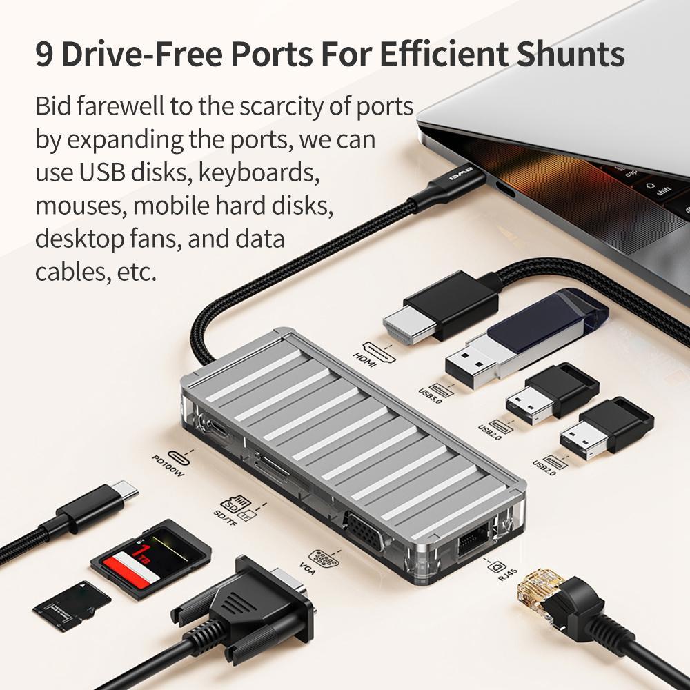 9-In-1 Multi-Function Type-C Hub Adapter Grey