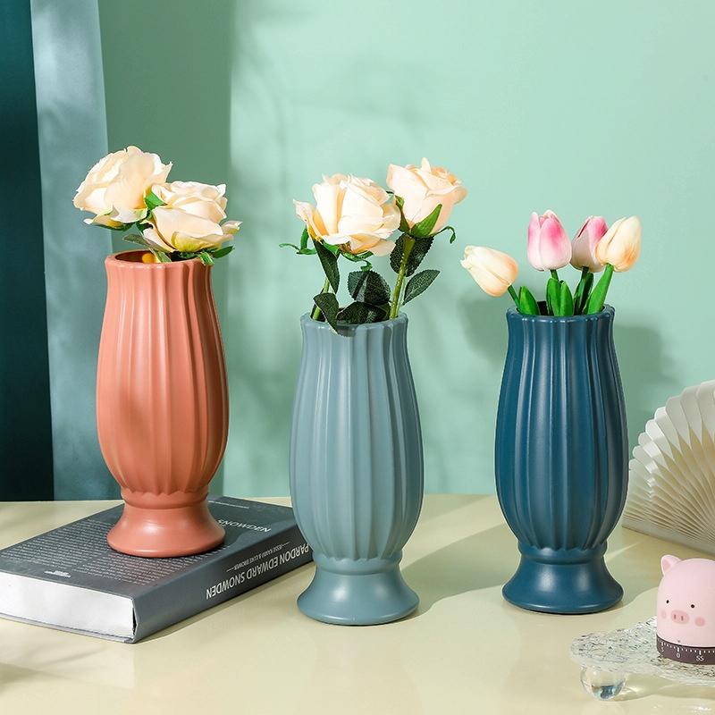 Soft Dried Flower Vase Arrangement for Living Room Decor - Rose Pink