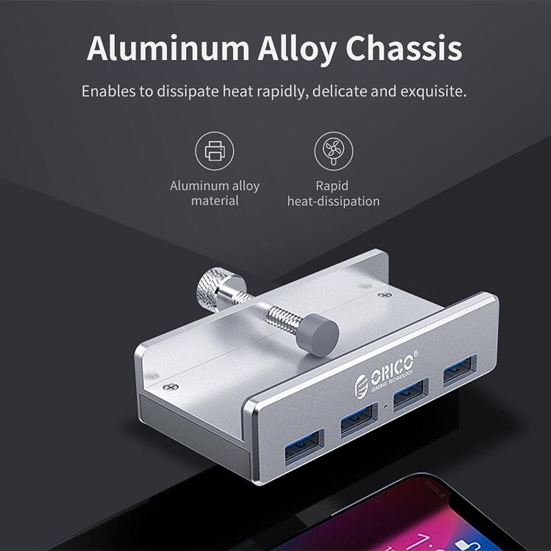 Aluminum 4-Port Usb3.0 Clip Hub Black - Sya00669801A