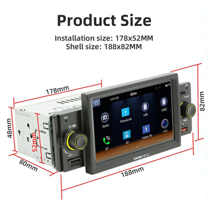 5 Inch Car Mp5 Inch Player With Carplay / Android Auto - Black