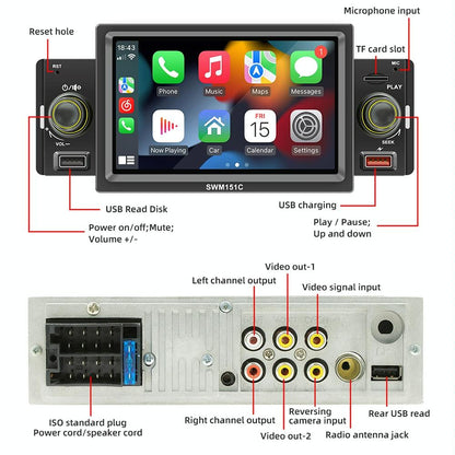 5 Inch Car Mp5 Inch Player With Carplay / Android Auto - Black