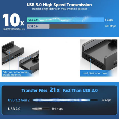 4-Port Usb3.0 Clamp Hub In Aluminum Alloy Black