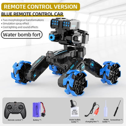 Remote Control Water Bomb Car - Four-wheel Battle Blooming Tire Spray - Blue