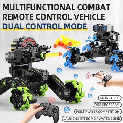 Remote Control Water Bomb Car - Four-wheel Battle Blooming Tire Spray - Blue