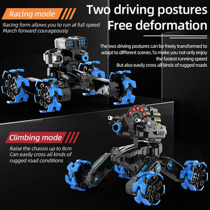 Remote Control Water Bomb Car - Four-wheel Battle Blooming Tire Spray - Blue