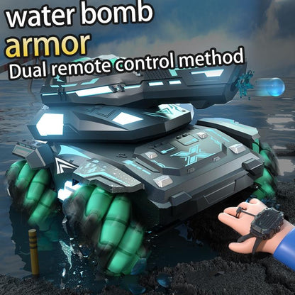Stunt Water Bomb Battle Armor Rc Car - 2.4g Dual Control - Blue - Dual Control