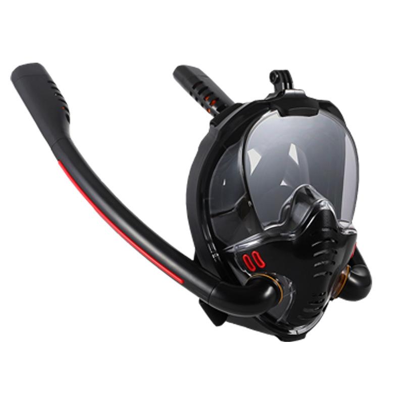 Full Dry Silicone Snorkel Mask for Adults - Double Tube Size l / Xl - Black/Black