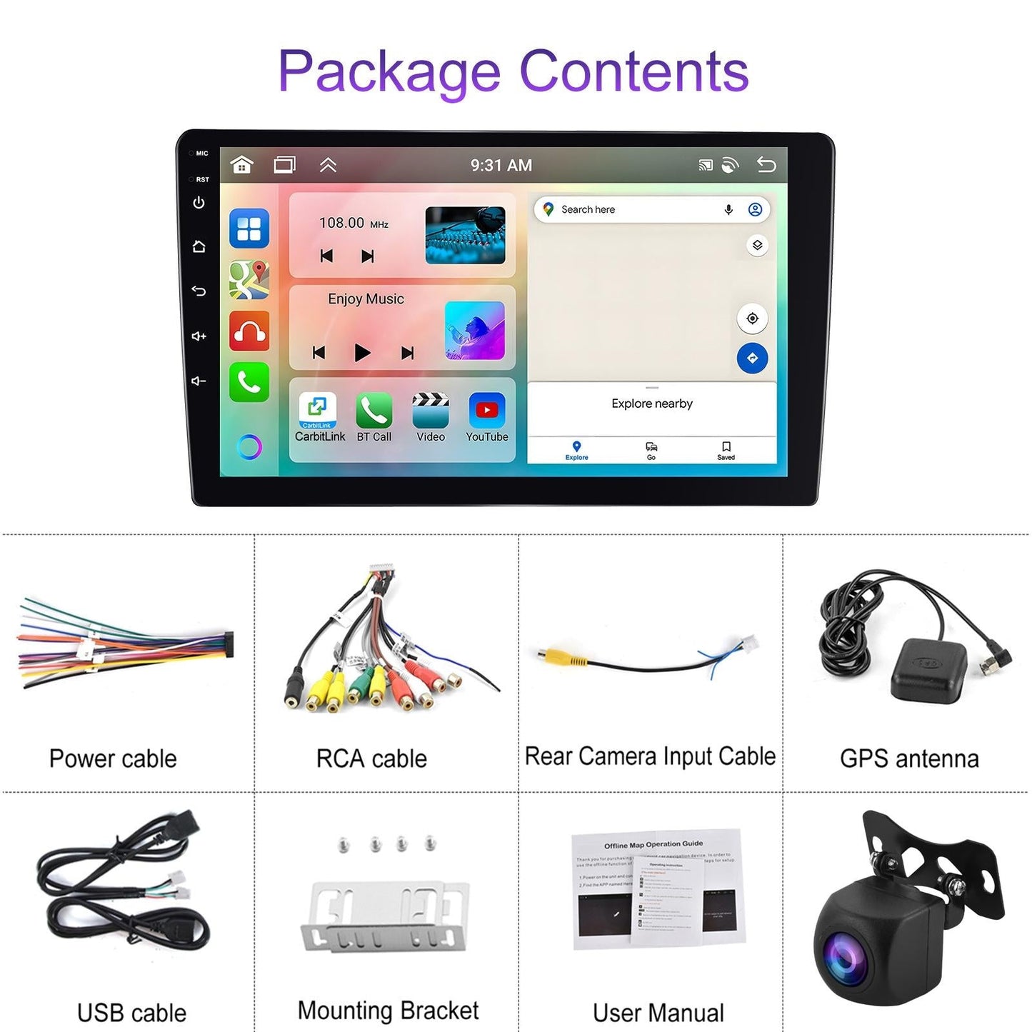6 + 128G Android Car Bluetooth Player With Gps Navigation - Standard 10.1 Inch