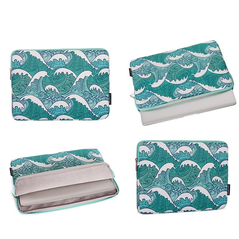 Green Wave 13 Laptop Sleeve in Pu Leather Print