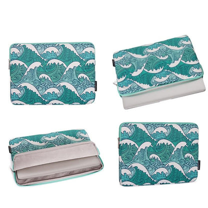 Green Wave 13 Laptop Sleeve in Pu Leather Print
