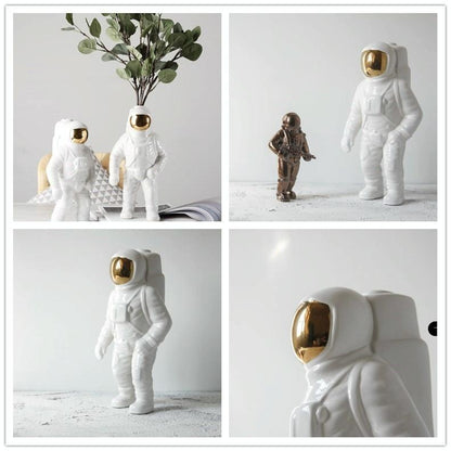 Salute Astronaut Ceramic Vase - Tabletop Decor with Dried Flowers - White