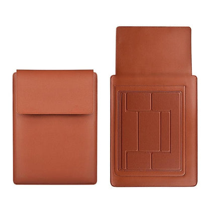 15.4 Inch Laptop Sleeve Leather Case with Small Storage Bag - Black