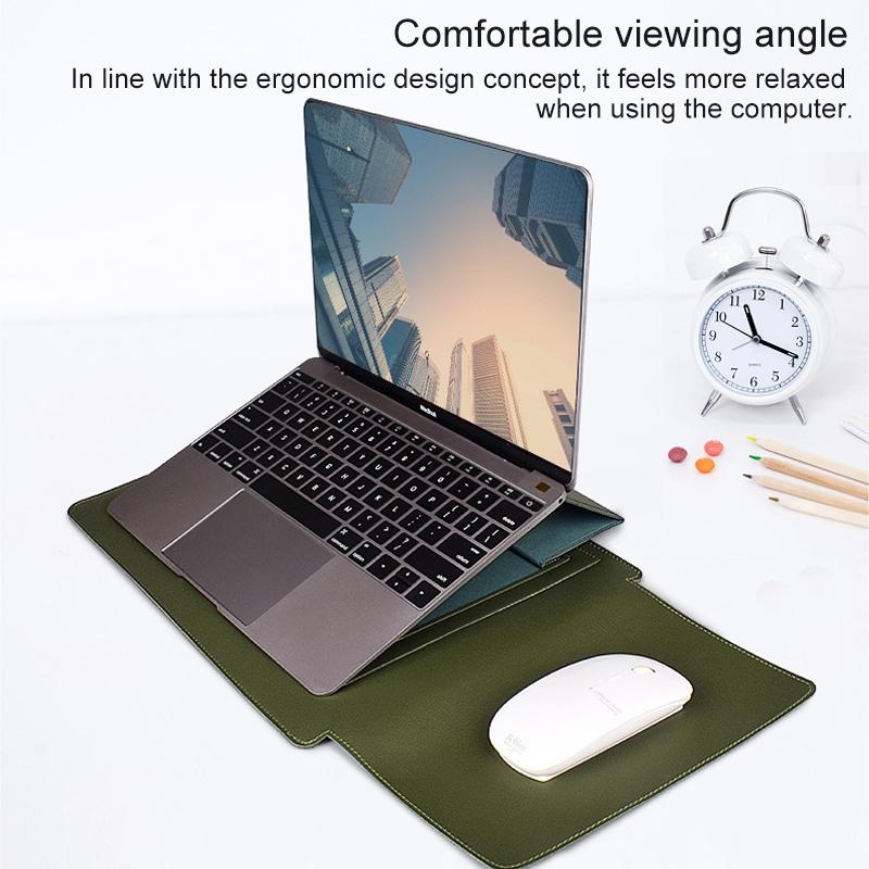 15.4 Inch Laptop Sleeve Leather Case with Small Storage Bag - Black