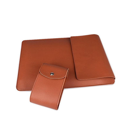 15.4 Inch Laptop Sleeve Leather Case with Small Storage Bag - Black