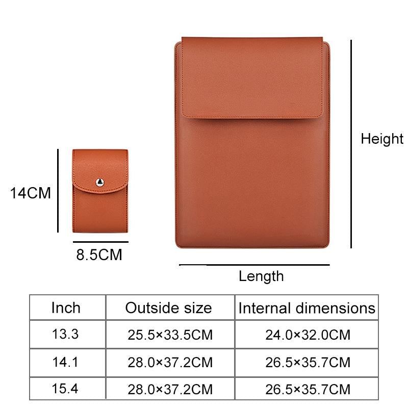15.4 Inch Laptop Sleeve Leather Case with Small Storage Bag - Black