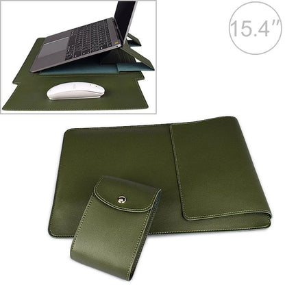 15.4 Inch Laptop Sleeve Leather Case with Small Storage Bag - Black