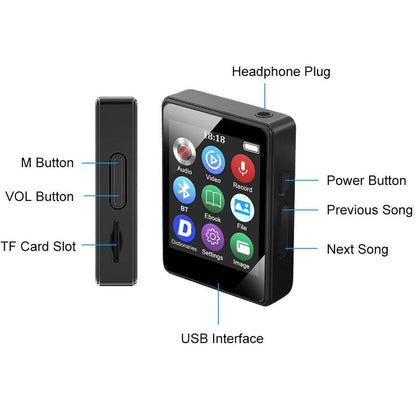Bluetooth 5.0 Mp3 Player With Ebook Recorder 128Gb - 32Gb