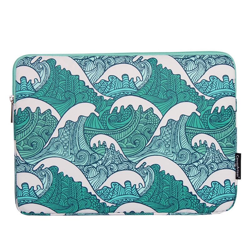 Green Wave 15 Laptop Sleeve in Pu Leather Print