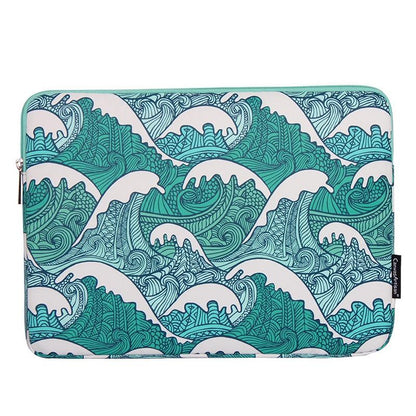 Green Wave 15 Laptop Sleeve in Pu Leather Print
