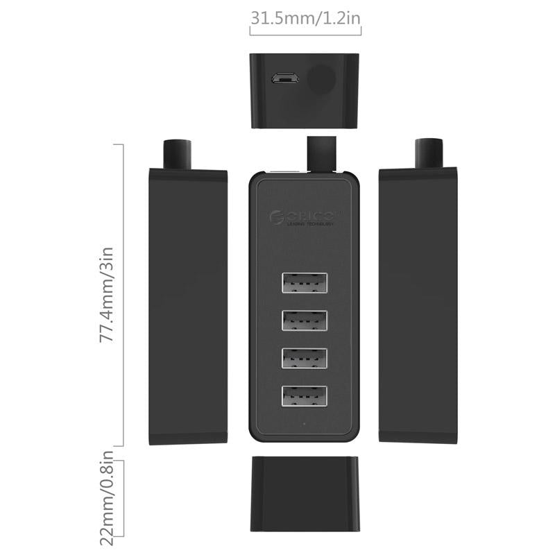 Usb 2.0 Desktop Hub With Micro Usb Cable And Power Supply
