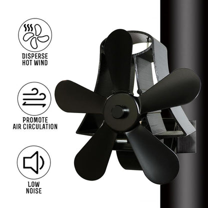 High Temp 5-blade Heat Powered Stove Fan for Fireplaces - Black