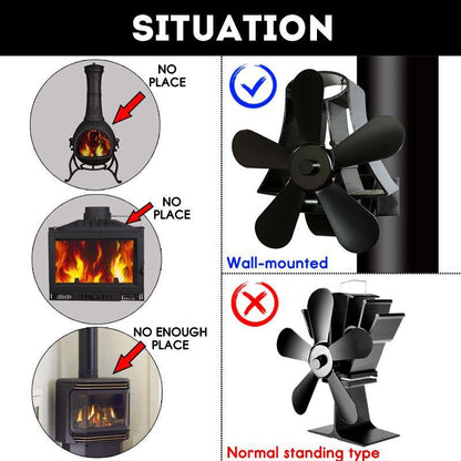High Temp 5-blade Heat Powered Stove Fan for Fireplaces - Black