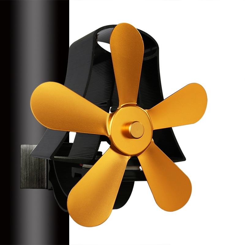 High Temp 5-blade Heat Powered Stove Fan for Fireplaces - Black