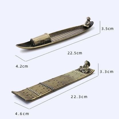 Fisherman Incense Burner with Ash Catcher and Stand - Bamboo Raft