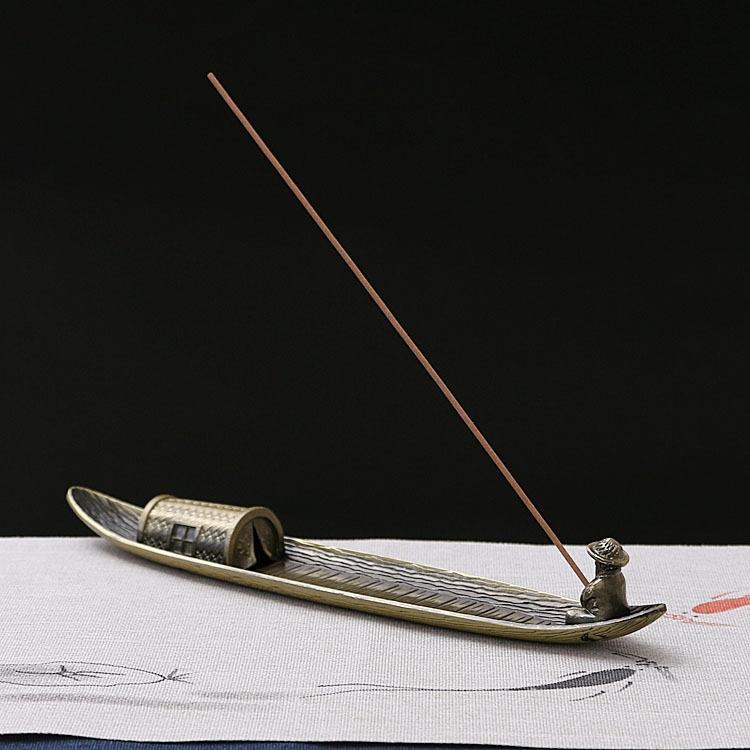 Fisherman Incense Burner with Ash Catcher and Stand - Bamboo Raft
