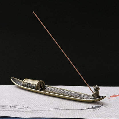 Fisherman Incense Burner with Ash Catcher and Stand - Bamboo Raft